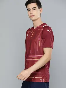 Puma Men Maroon Printed teamULTIMATE Dry Cell Slim Fit V-Neck T-shirt