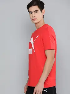 Puma Men Red  White Classics Logo Printed Round Neck Pure Cotton T-shirt