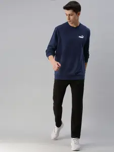 Puma Men Navy Blue ESS Small Logo Crew Printed Sustainable Sweatshirt