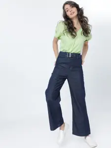 Tokyo Talkies Women Green Solid Boxy Top