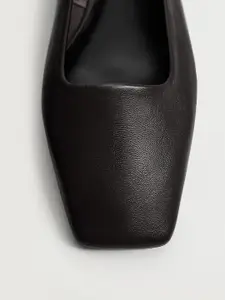 MANGO Women Solid Black Leather Sustainable Ballerinas