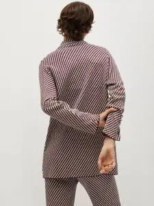 MANGO Women Maroon & White Knitted Geometric Print Blazer