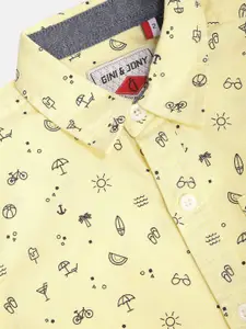 Gini and Jony Boys Yellow & Black Regular Fit Pure Cotton Printed Casual Shirt