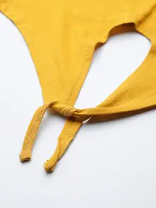 Roadster Women Mustard Yellow Solid Cut-Out Twisted Detail Pure Cotton Top