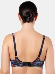 PARFAIT Black & Coral Pink Floral Print Underwired Lightly Padded T-shirt Bra A1652