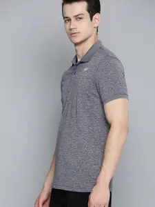 Reebok Men Purple Training Essentials Striped Polo Collar T-shirt