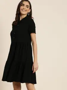all about you Women Black Solid Tiered A-Line Dress