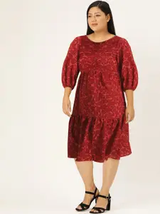 all about you Women Red & Black Printed A-Line Tiered Dress