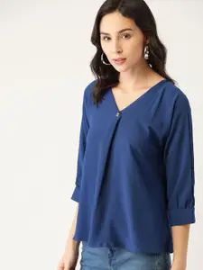 all about you Navy Blue Solid Extended Sleeves Regular Top