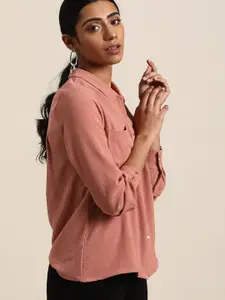 all about you Women Mauve  Women Green Solid Regular Fit Solid Casual Shirt