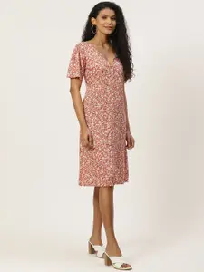 Trend Arrest Women Orange & Off-White Floral Print A-Line Dress