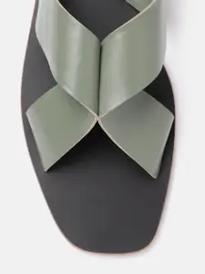 The Roadster Lifestyle Co Women Olive Green Solid Open Toe Flats