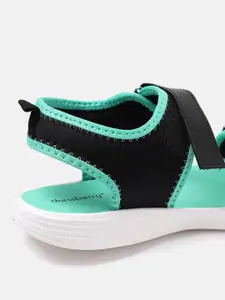 DressBerry Women Black & Turquoise Blue Solid Sports Sandals
