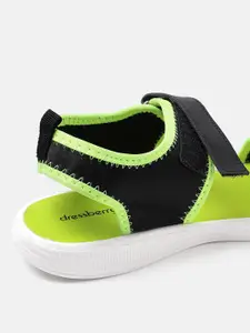 DressBerry Women Black & Lime Green Solid Sports Sandals
