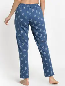 Boston Club Women Blue & White Printed Lounge Pants
