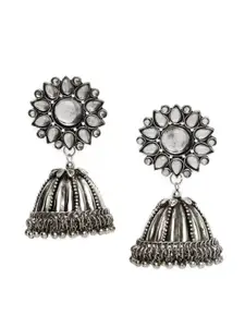 PANASH Silver-Toned Dome Shaped Jhumkas