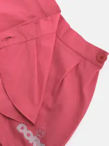 toothless Girls Fuchsia Pink Dora Pure Cotton Layered Skorts With Brand Logo Print Detail