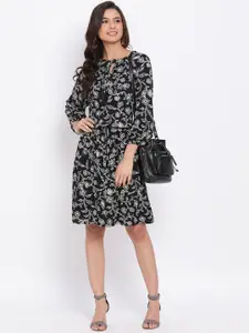 Oxolloxo Women Black & White Printed A-Line Dress