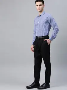 DENNISON Men White & Blue Smart Regular Fit Twill Weave Checked Formal Shirt