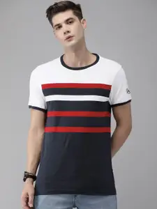 The Roadster Lifestyle Co Men Navy Blue & White Striped T-shirt