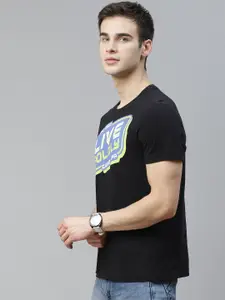 U.S. Polo Assn. Denim Co. U S Polo Assn Denim Co Men Black & Blue Pure Cotton Typography Printed T-shirt
