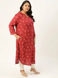 Sztori Women Plus Size Red Geometric Printed Kurta