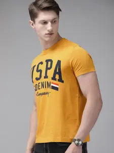 U.S. Polo Assn. Denim Co. Men Mustard Yellow Printed Round Neck Pure Cotton T-shirt