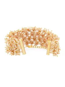 Zaveri Pearls Gold-Plated Clustered Pearls Cuff Bracelet