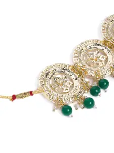 Zaveri Pearls Green Gold-Plated Kundan Choker Necklace, Earring & Maangtikka Set