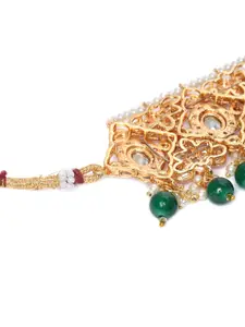 Zaveri Pearls Zaveri Green Gold-Plated Wedding Collection Choker Necklace, Earring & Maangtikka Set