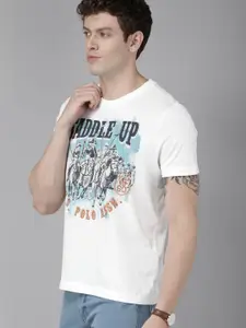 U.S. Polo Assn. Denim Co. Men White Printed Round Neck Pure Cotton T-shirt