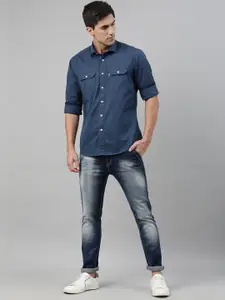 Louis Philippe Jeans Men Blue Slim Fit Solid Casual Shirt
