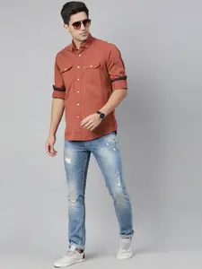 Louis Philippe Jeans Men Rust Red Slim Fit Solid Casual Shirt