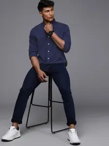 Louis Philippe Jeans Men Navy Blue Solid Slim Fit Casual Shirt
