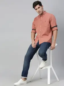 Louis Philippe Jeans Men Orange Slim Fit Solid Casual Shirt