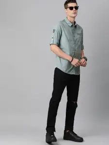 The Roadster Lifestyle Co Men Blue Solid Pure Cotton Casual Shirt