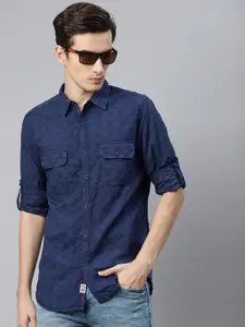 The Roadster Lifestyle Co Men Navy Blue Regular Fit Printed Pure Cotton Casual Shirt