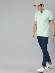 WROGN Men Green Slim Fit Solid Polo Collar Pure Cotton T-shirt