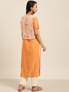 Sangria Women Orange & Cream-Coloured Kurta with Ethnic Jacket