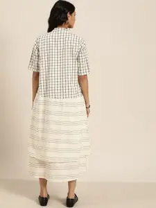 Sangria Women Off-White & Black Pure Cotton Checked A-Line Dress with Jacket