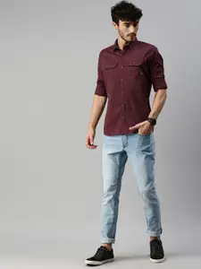 WROGN Men Maroon Slim Fit Solid Casual Shirt
