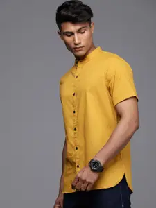 WROGN Men Mustard Solid Mandarin Collar Slim Fit Casual Shirt