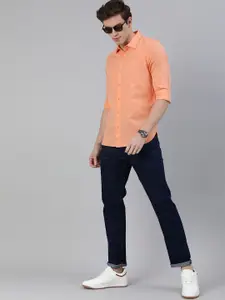 WROGN Men Orange Slim Fit Solid Casual Shirt