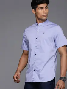 WROGN Men Blue Solid Slim Fit Mandarin-Collar Casual Shirt
