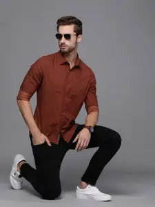 WROGN Men Rust Red Slim Fit Pocket Detail Casual Shirt