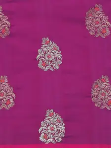Saree mall Pink & Silver-Toned Silk Blend Woven Design Banarasi Saree