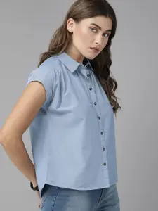 Roadster Women Blue Boxy Solid Casual Shirt