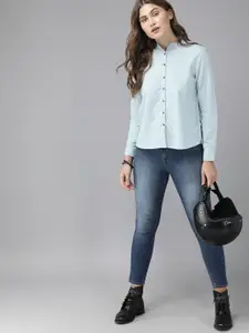 Roadster Women Blue Regular Fit Solid Casual Shirt