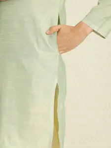 House of Pataudi Men Sea Green Embroidered Thread Work Kurta