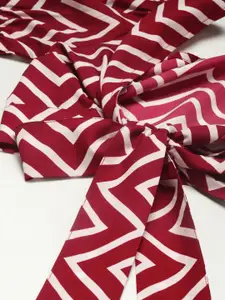 Berrylush Maroon & White Geometric Printed Puff Sleeves Crepe Styled Back Crop Top